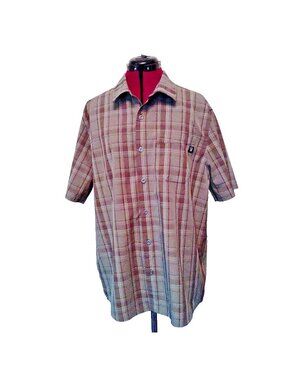 Spyder Mens Large L Short Sleeve Plaid Button Front Shirt Green Tech Performance